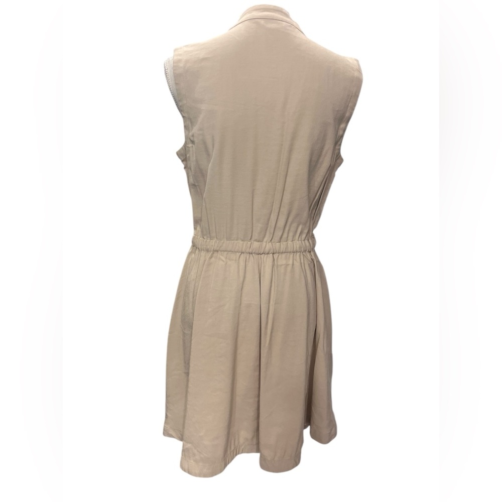 Nine West Sleeveless Utility Shirt Dress Beige Tan Drawstring Waist Size M - Picture 3 of 10